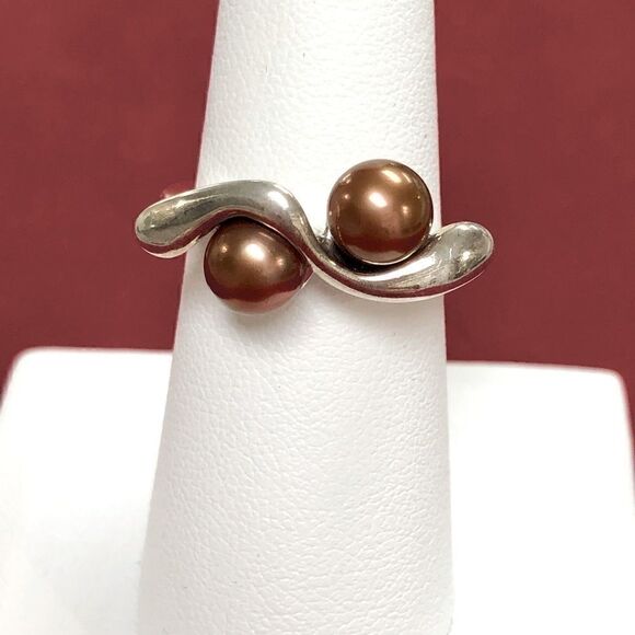 Signed Hagit Gorali Israel Sterling silver 925 Brown Pearl Ring - Picture 1 of 3